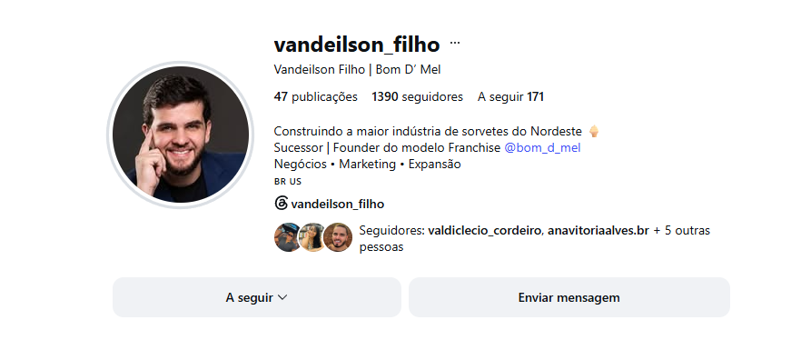 Perfil de Vandeilson Filho no Instagram